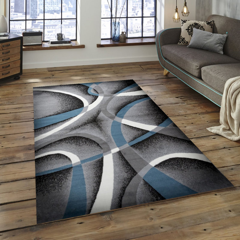 Ebern Designs Juelz Abstract Gray/Blue/White Area Rug & Reviews Wayfair